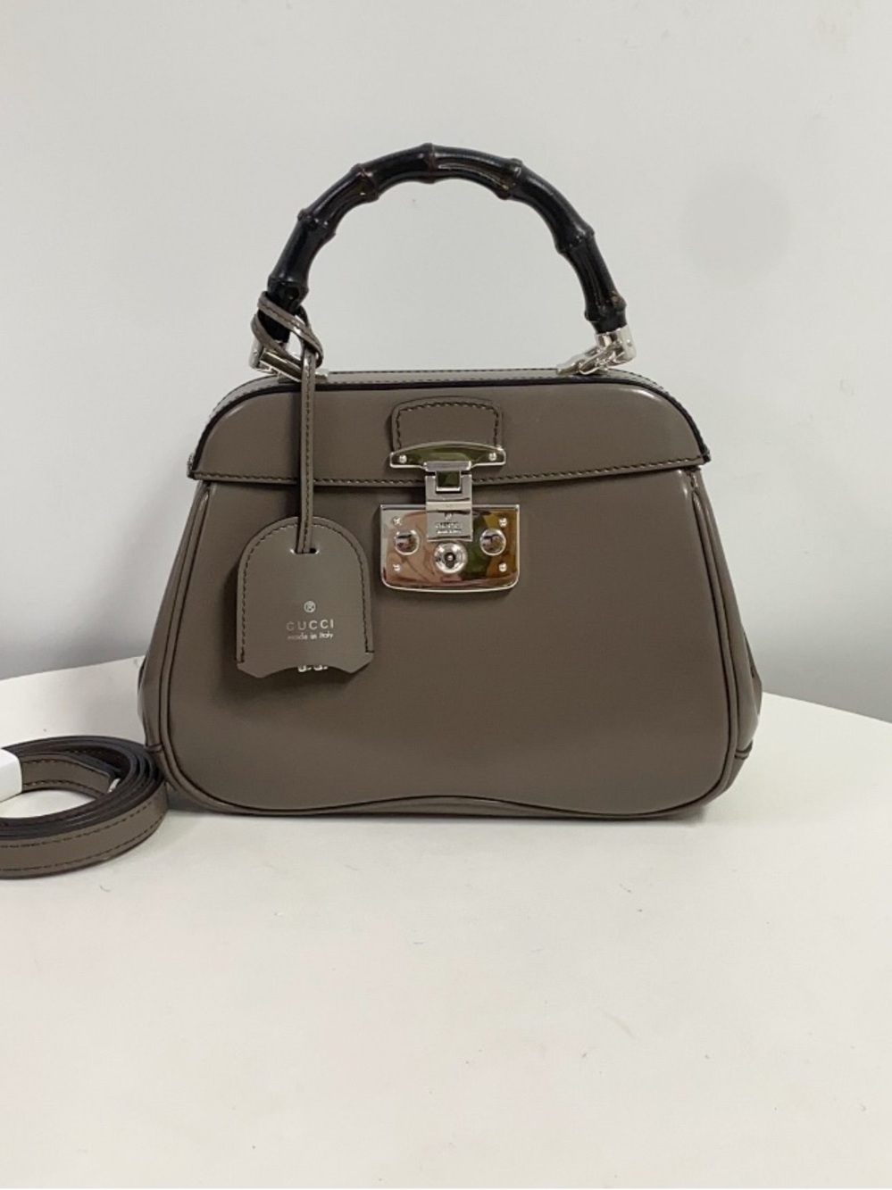 Gucci Taupe Leather Bamboo-Handle Satchel